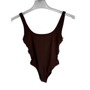 New! Women's Sz M Aerie Real Good Brown One Piece Swimsuit Cheekiest Low Back